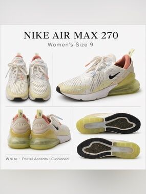 Nike Air Max 270 Sneakers White Multi Pastel Women’s Size 9